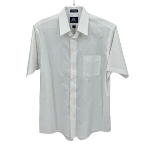 Stafford Shirt Mens 16 White Wrinkle Free Broadcloth Short Sleeve Button Up Work